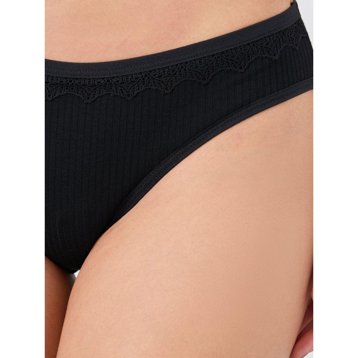 Styli Pack of 5 - Ribbed Bikini Briefs with Scalloped Lace Trim-women-clothing-lingerie-panties-image-4