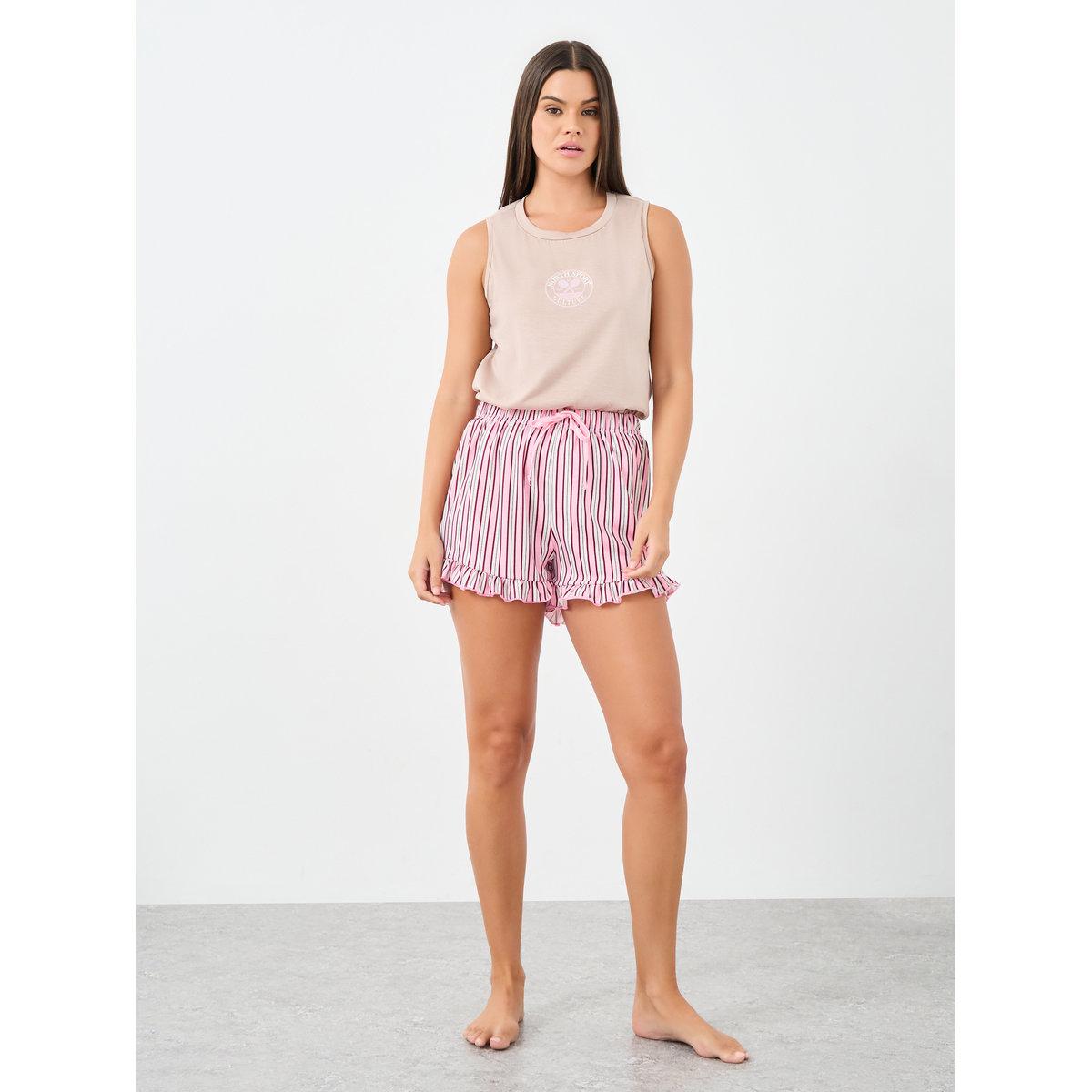 Styli Ruffle Hem Graphic Tank and Striped Shorts Set-women-clothing-nightwear-pyjamas-shortsets-image-5