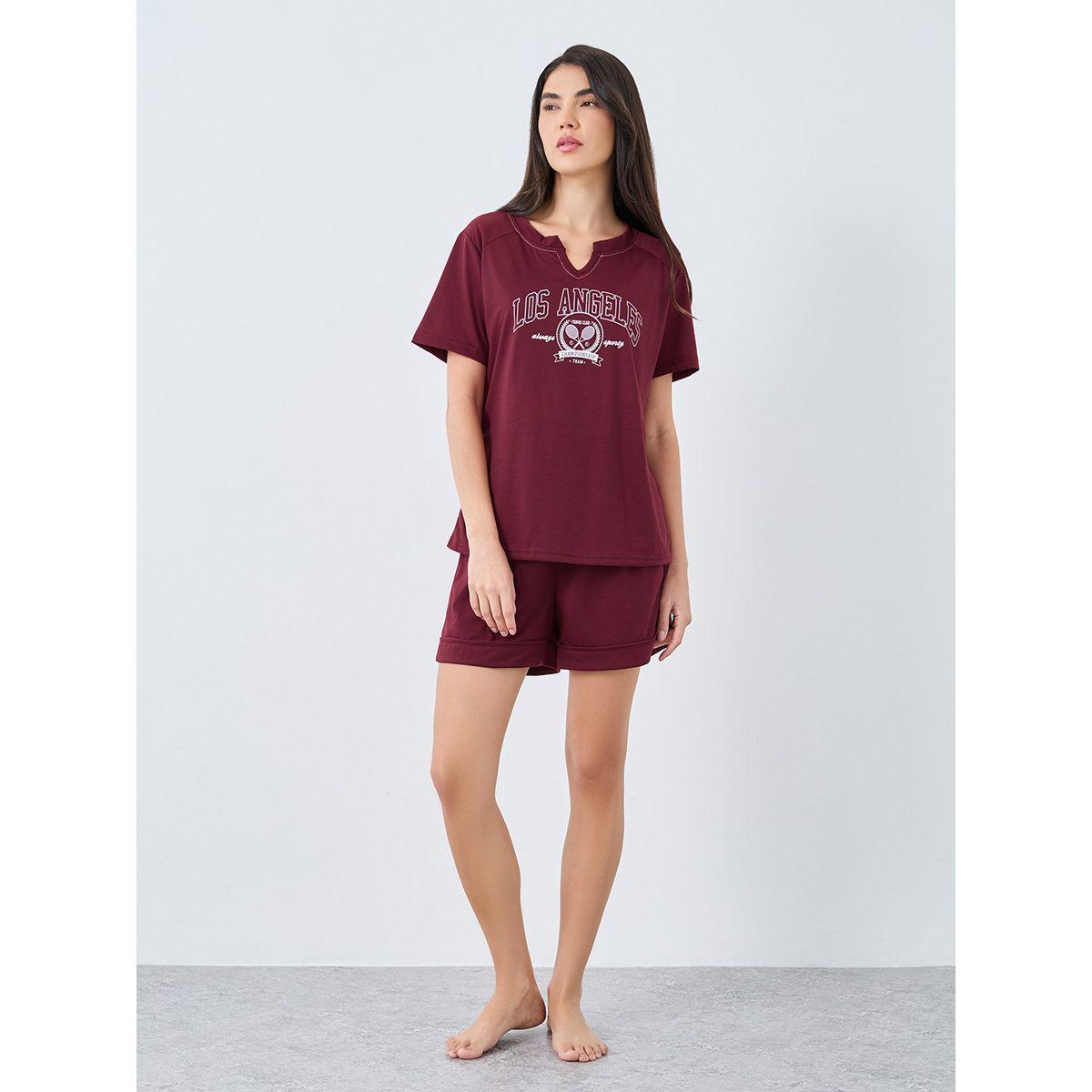 طقم منسق من شورت وتيشيرت بأكمام ريجلان-women-clothing-nightwear-pyjamas-shortsets-image-1