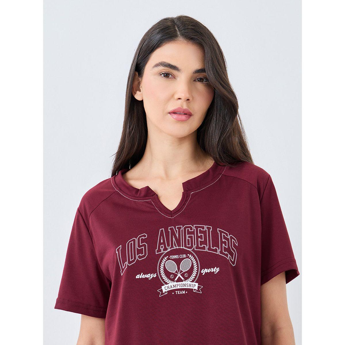 Styli Los Angeles Notch Neck Raglan T-Shirt & Shorts Set-women-clothing-nightwear-pyjamas-shortsets-image-3