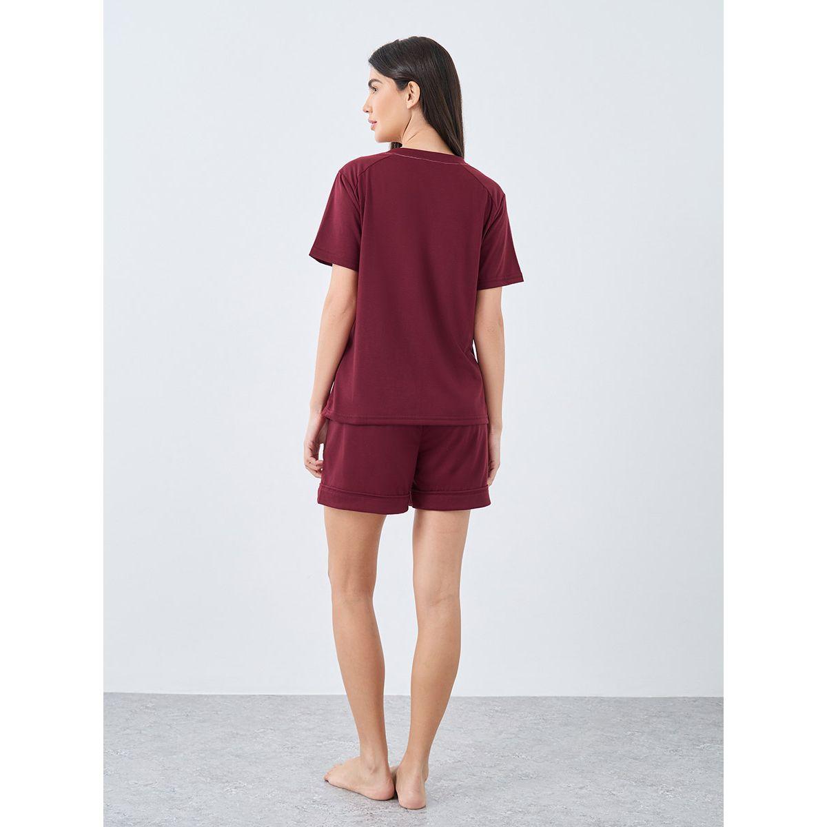 طقم منسق من شورت وتيشيرت بأكمام ريجلان-women-clothing-nightwear-pyjamas-shortsets-image-4