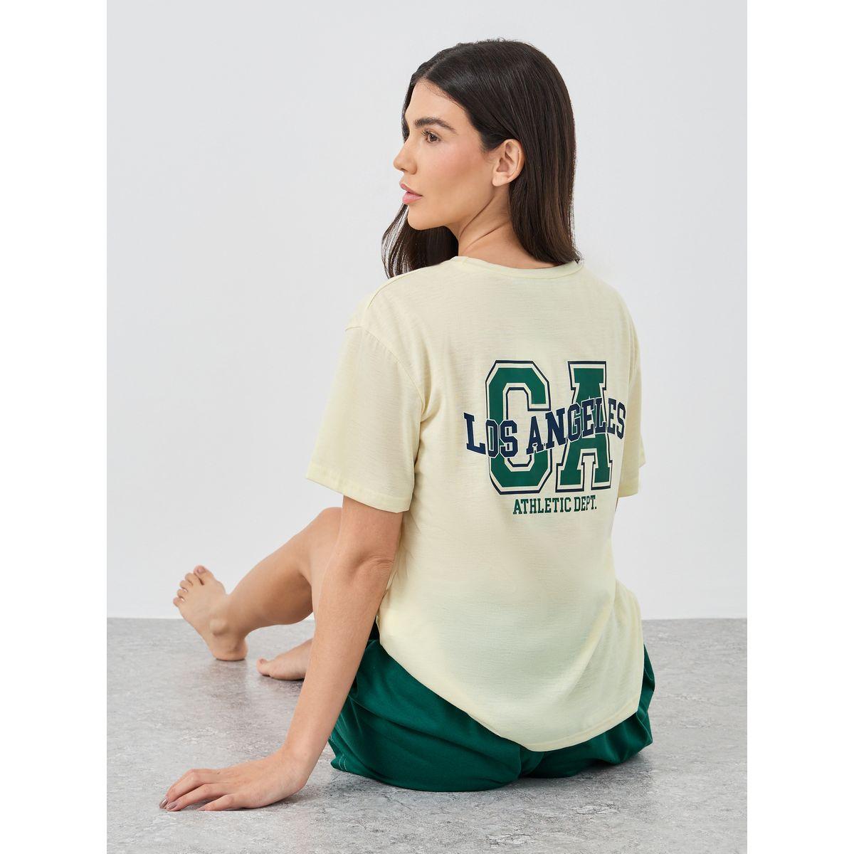 Styli LA Back Graphic Drop Shoulder T-Shirt and Shorts Set-women-clothing-nightwear-pyjamas-shortsets-image-1