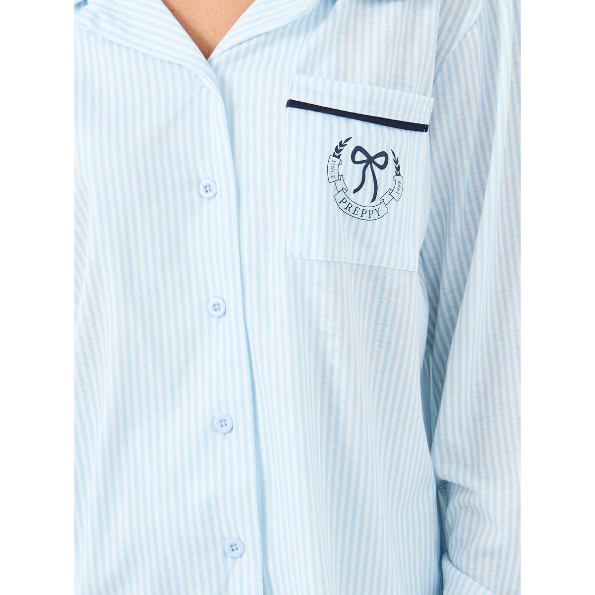 طقم من بنطال بيجاما مع بلوزة مخططة بتفاصيل جيب-women-clothing-nightwear-pyjamas-longsets-image-4