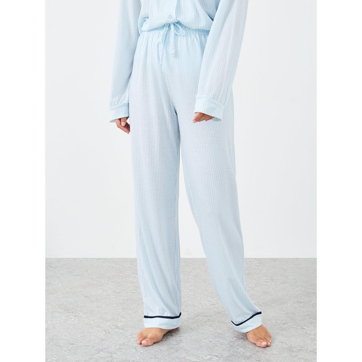 Styli Bow Striped Print Pocket Detail Shirt and Pyjama Set-women-clothing-nightwear-pyjamas-longsets-image-6