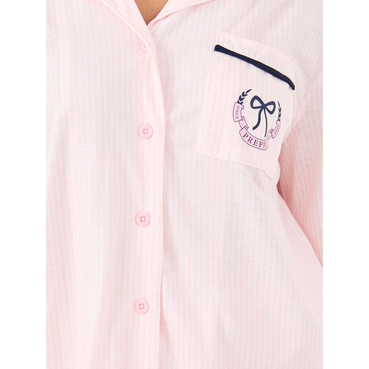 Styli Bow Striped Print Pocket Detail Shirt and Pyjama Set-women-clothing-nightwear-pyjamas-longsets-image-4
