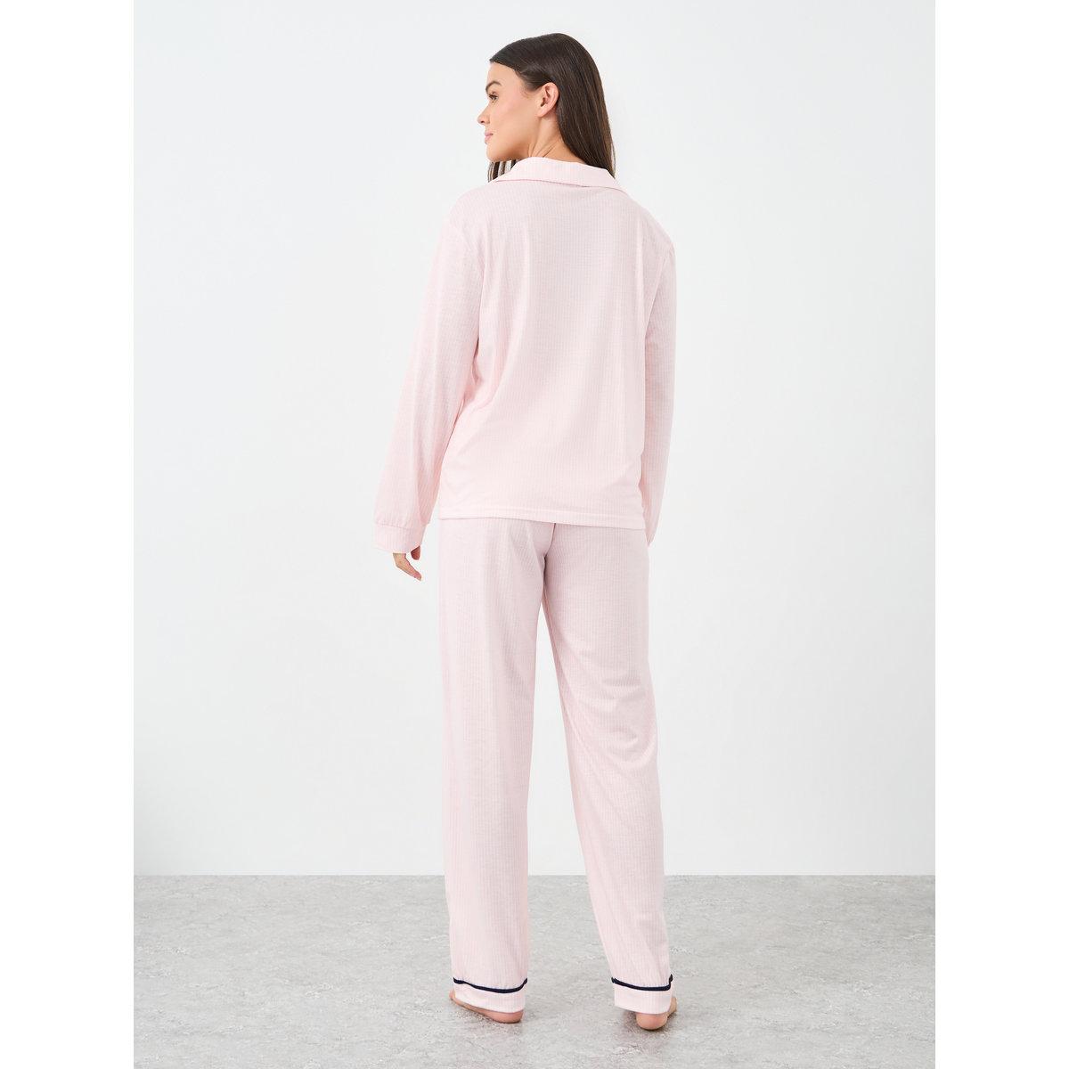 Styli Bow Striped Print Pocket Detail Shirt and Pyjama Set-women-clothing-nightwear-pyjamas-longsets-image-5