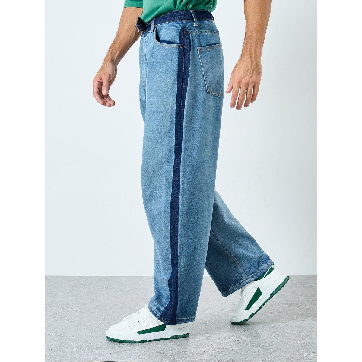 Styli Men Blue Baggy Jeans with Contrast Panel-men-clothing-bottoms-jeans-image-1