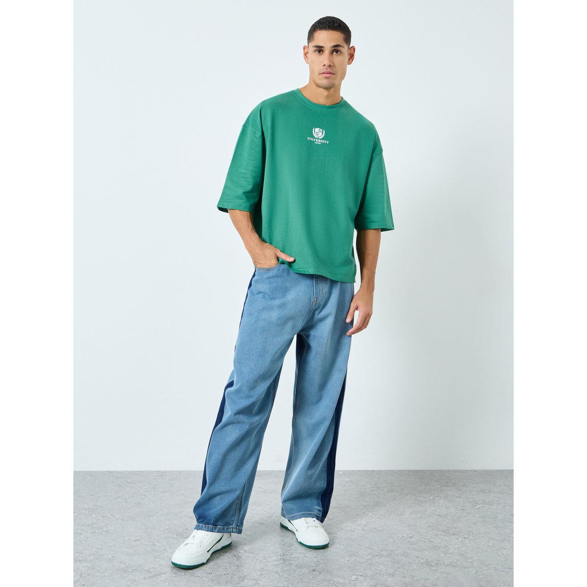 Styli Men Blue Baggy Jeans with Contrast Panel-men-clothing-bottoms-jeans-image-2
