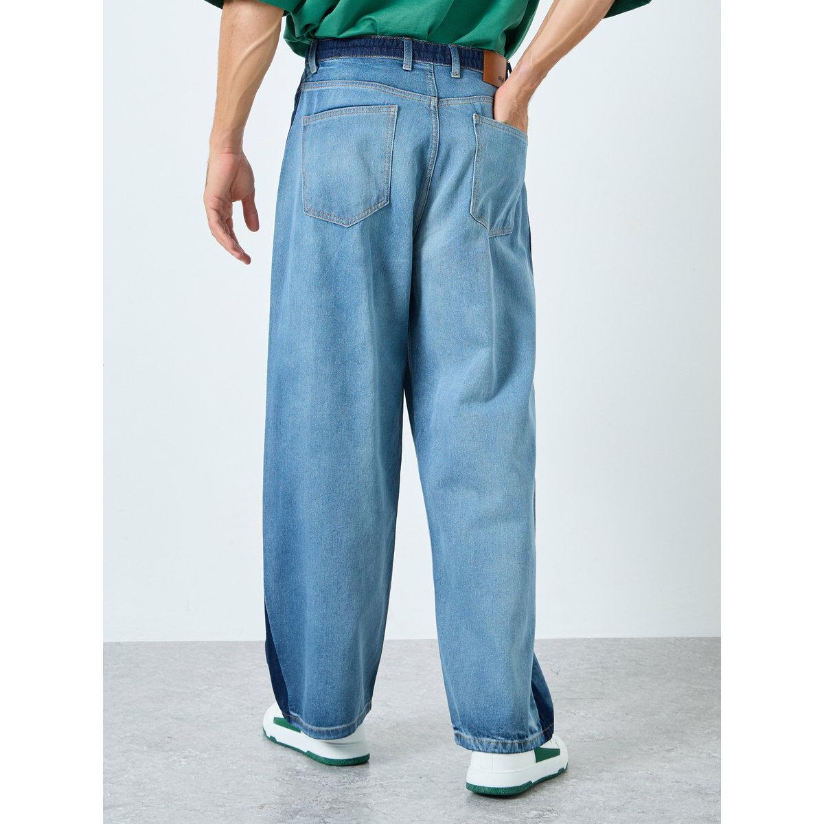 Styli Men Blue Baggy Jeans with Contrast Panel-men-clothing-bottoms-jeans-image-4