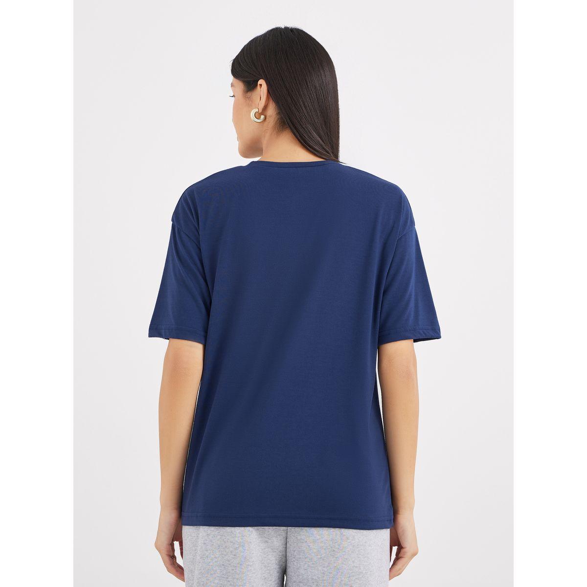 Styli Women Navy Blue 1998 Graphic Print Short Sleeve Oversized T-Shirt-women-clothing-tshirts-image-4