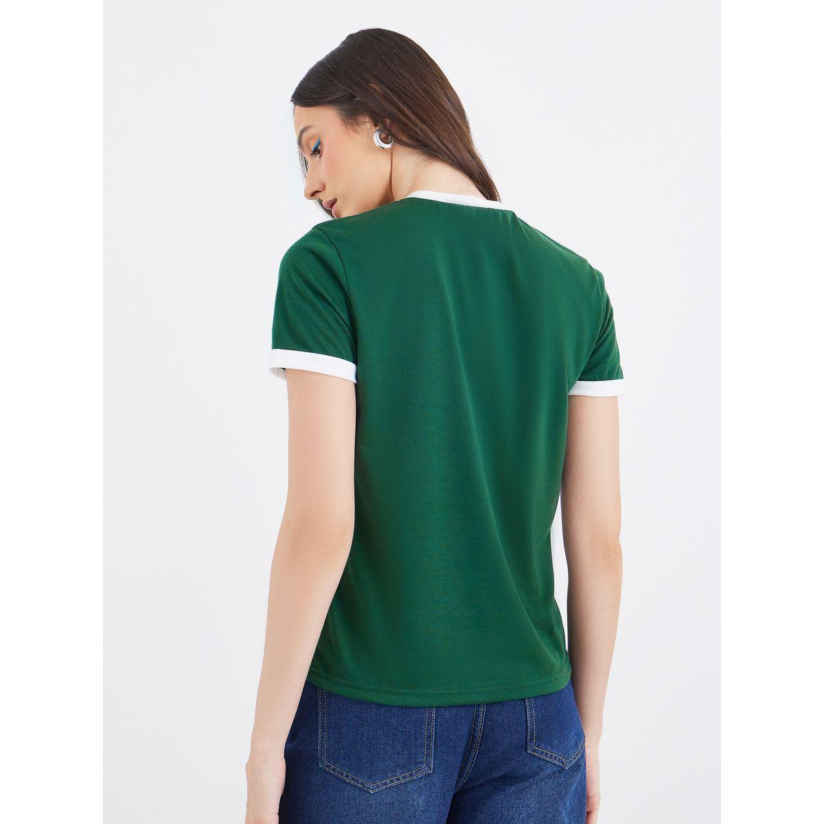 تيشيرت بقصة عادية وطبعة كتابة مع تفاصيل مُتباينة-women-clothing-tshirts-image-5