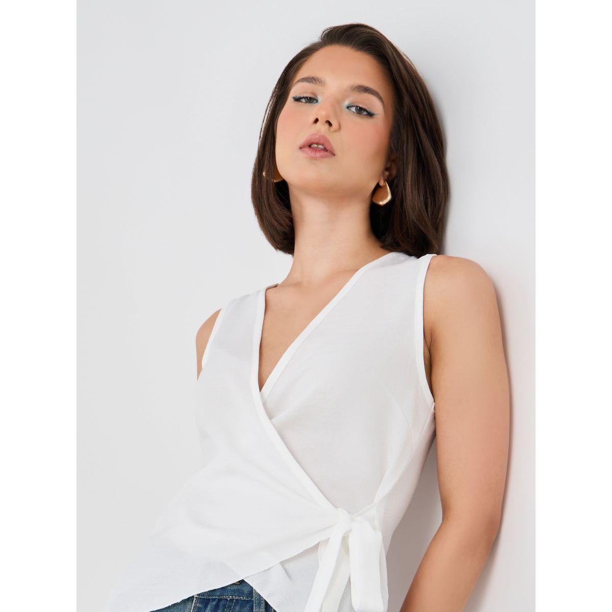 Styli Solid V-Neck Sleeveless Wrap Top-women-clothing-shirtsandblouses-blouses-image-1
