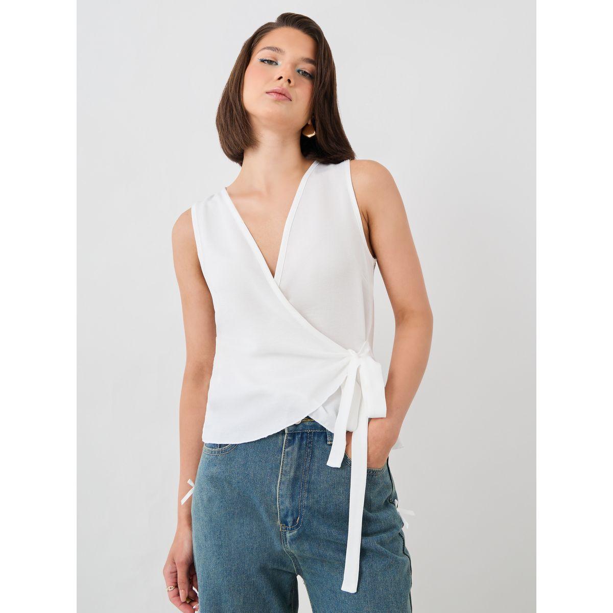 Styli Solid V-Neck Sleeveless Wrap Top-women-clothing-shirtsandblouses-blouses-image-3