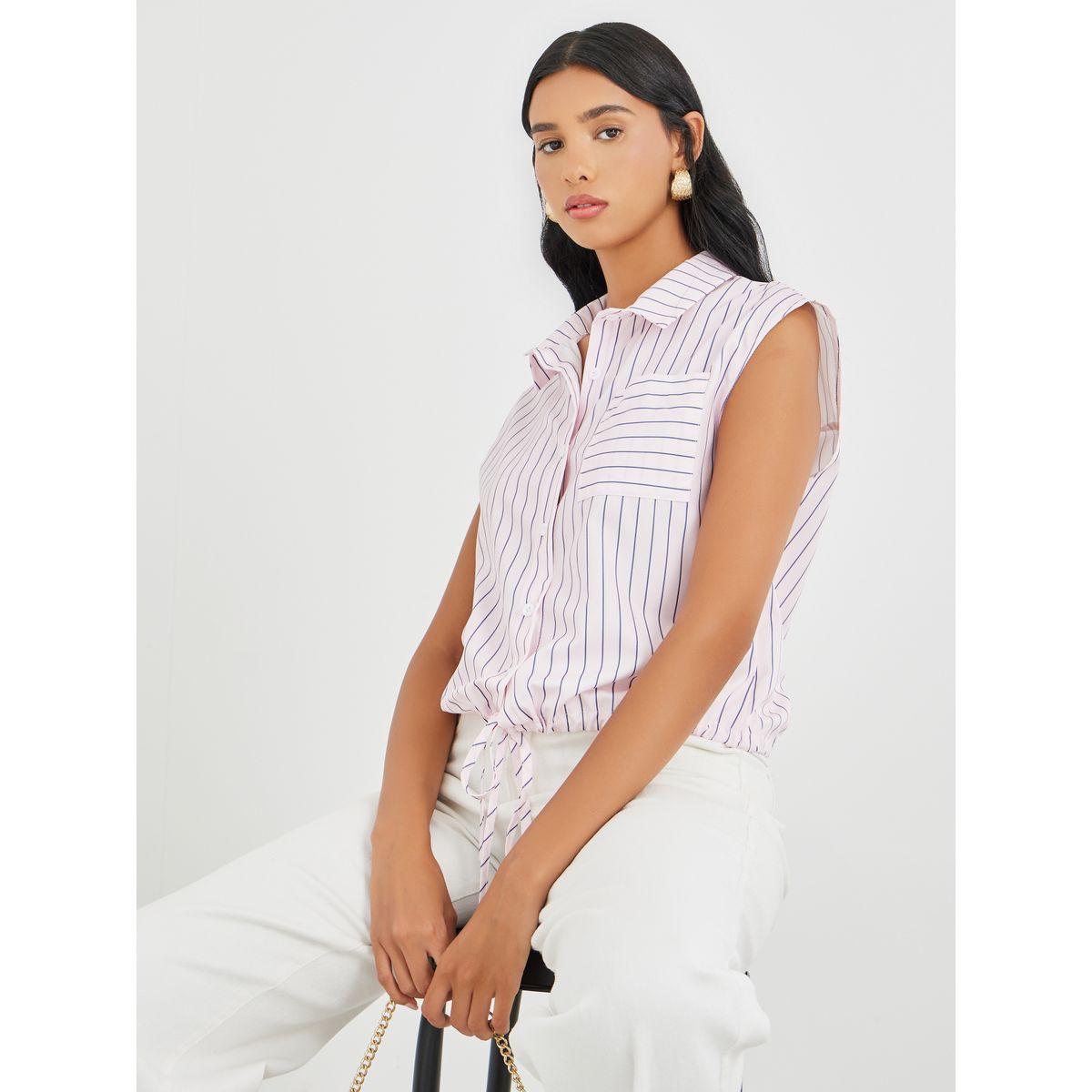 بلوزة مخططة بلا أكمام مع أزرار-women-clothing-shirtsandblouses-shirts-image-1