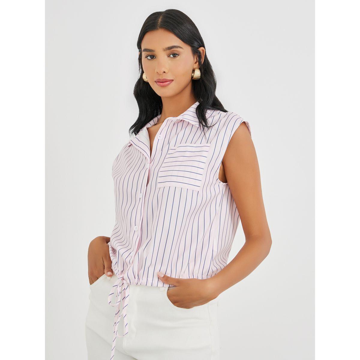 بلوزة مخططة بلا أكمام مع أزرار-women-clothing-shirtsandblouses-shirts-image-3