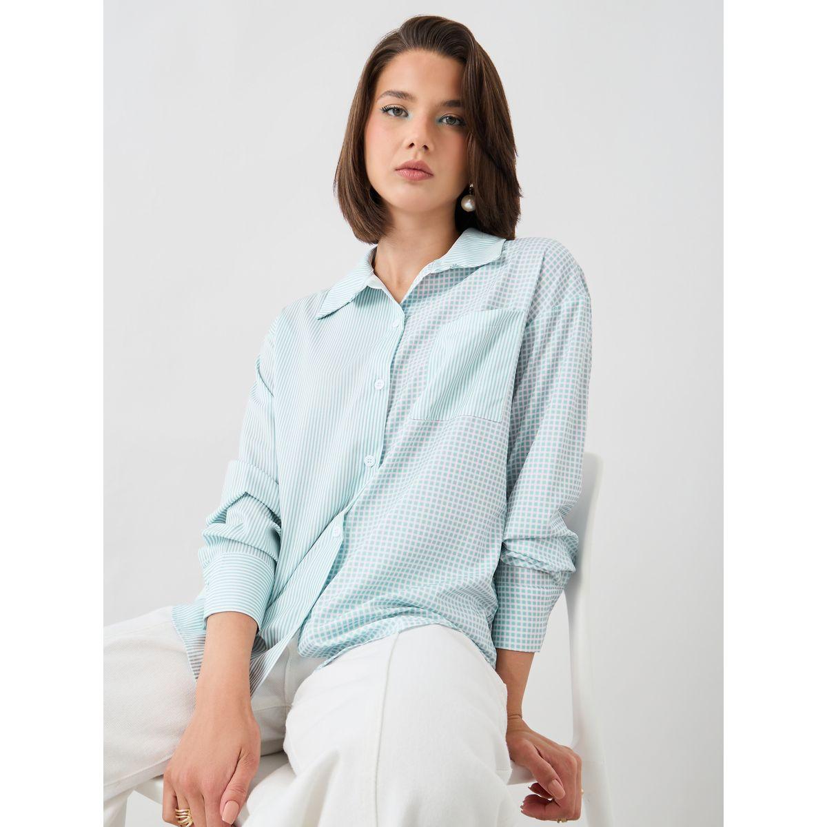 Styli Checked Spread Collar Oversized Shirt-women-clothing-shirtsandblouses-shirts-image-1