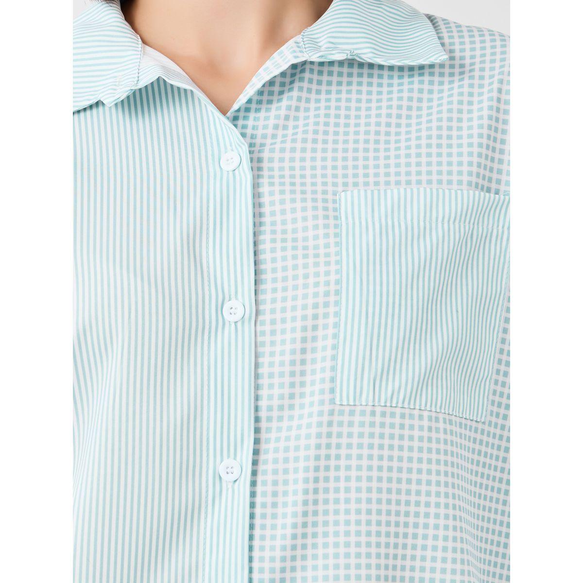 بلوزة فضفاضة بطبعة مربعات وياقة سبريد-women-clothing-shirtsandblouses-shirts-image-4