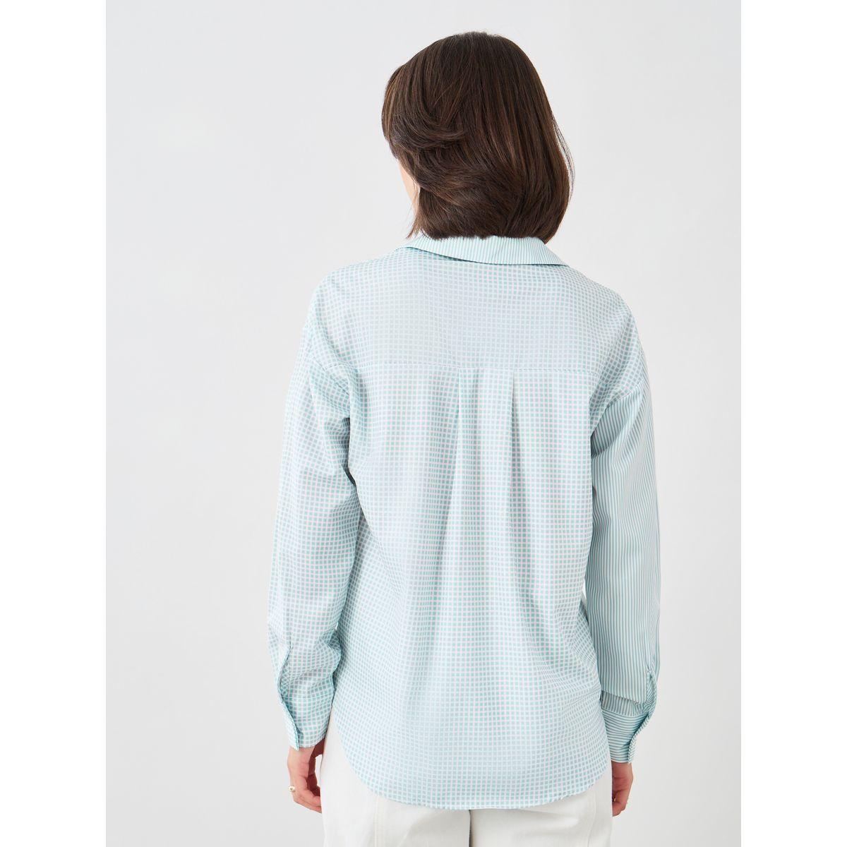 بلوزة فضفاضة بطبعة مربعات وياقة سبريد-women-clothing-shirtsandblouses-shirts-image-5