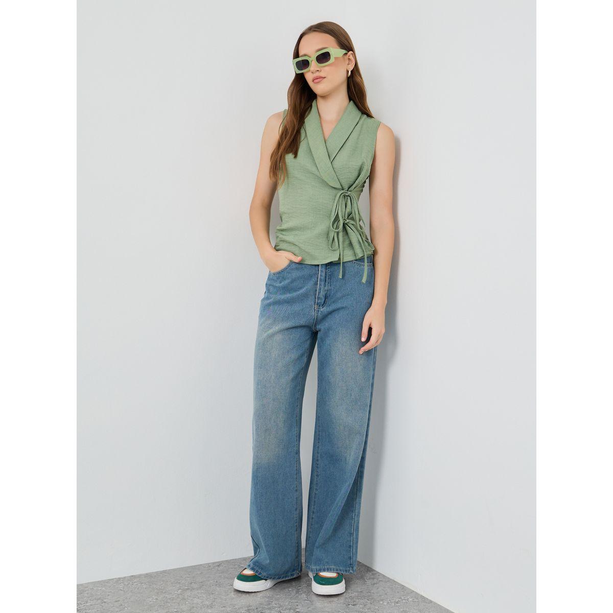 Styli Solid Sleeveless Wrap Top with Tie-Up Detail-women-clothing-shirtsandblouses-blouses-image-2