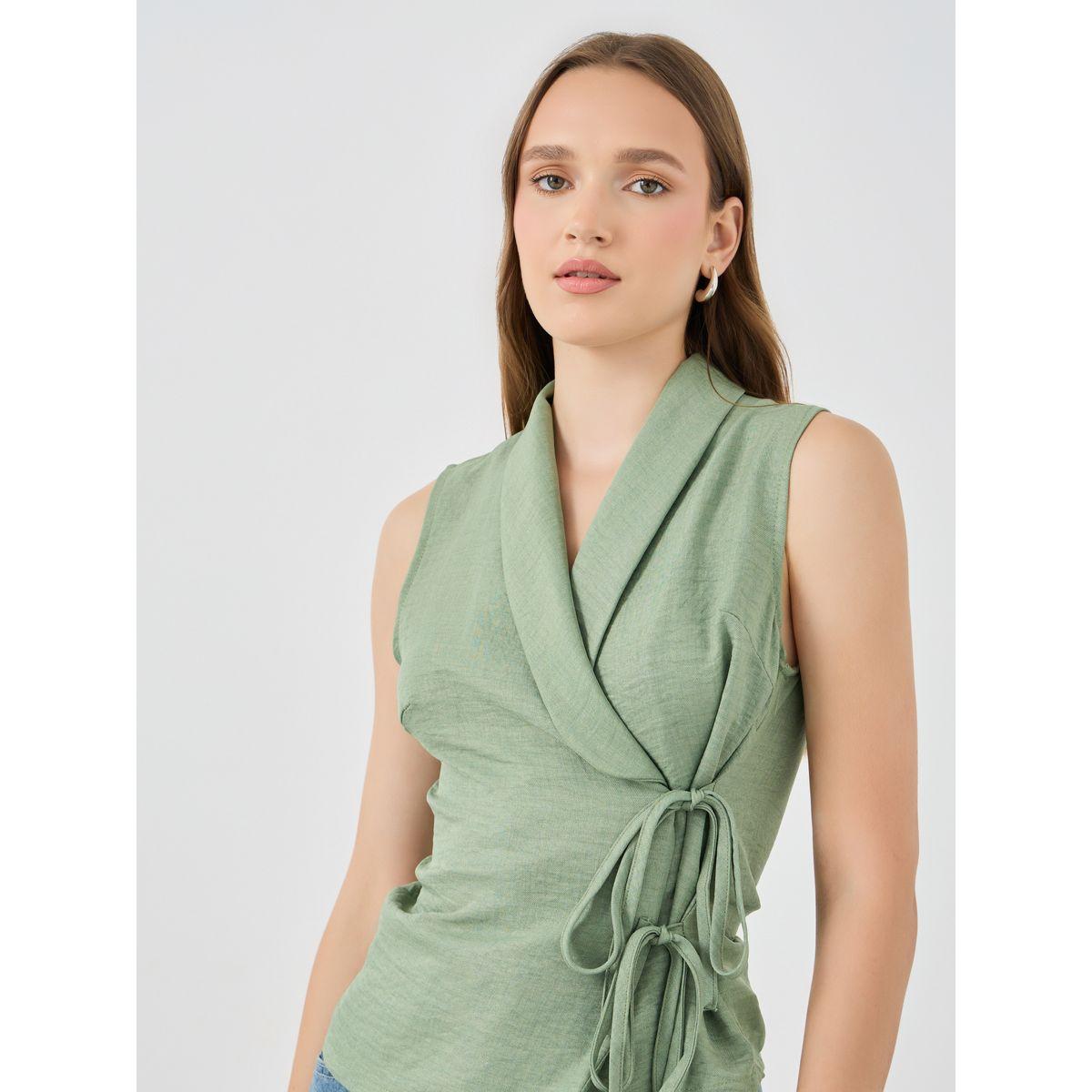 بلوزة بلا أكمام سادة بنمط لف مع أربطة-women-clothing-shirtsandblouses-blouses-image-3