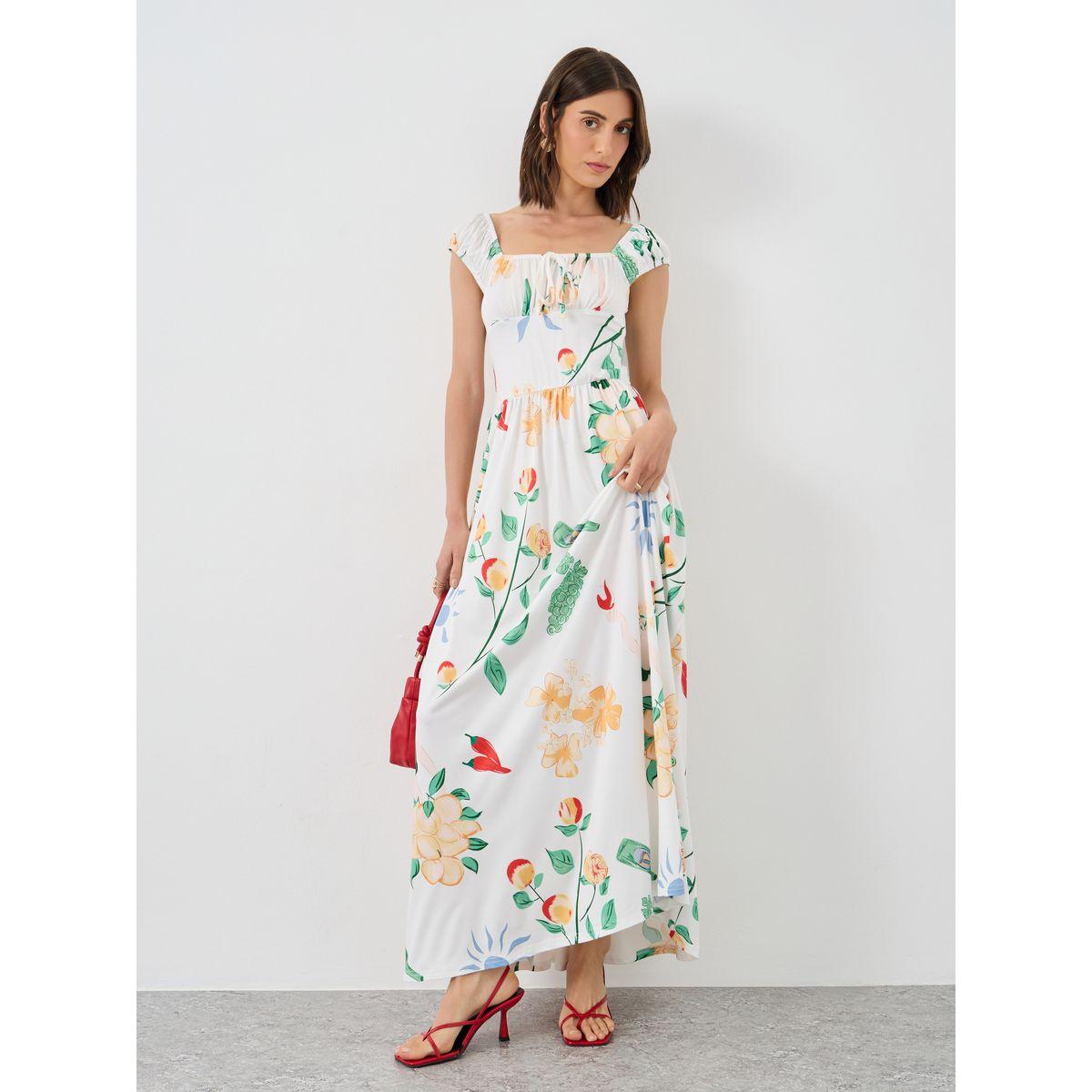 فستان طويل بطبعة زهور وتفاصيل مُجمعة-women-clothing-dresses-image-1