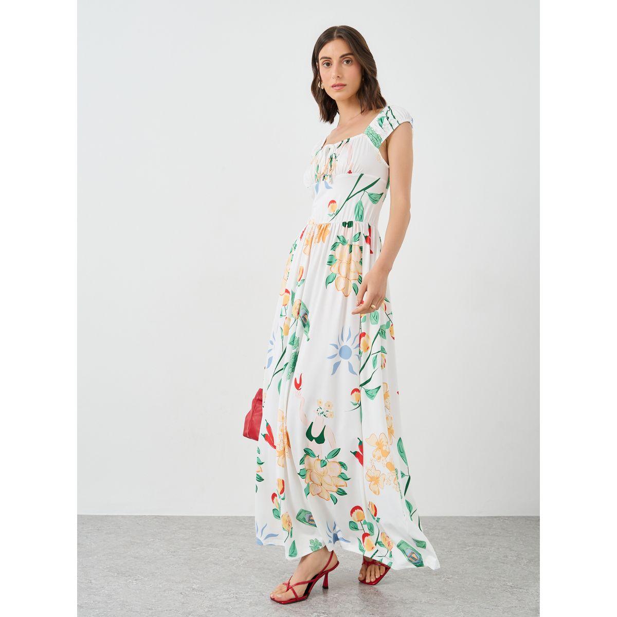 فستان طويل بطبعة زهور وتفاصيل مُجمعة-women-clothing-dresses-image-2