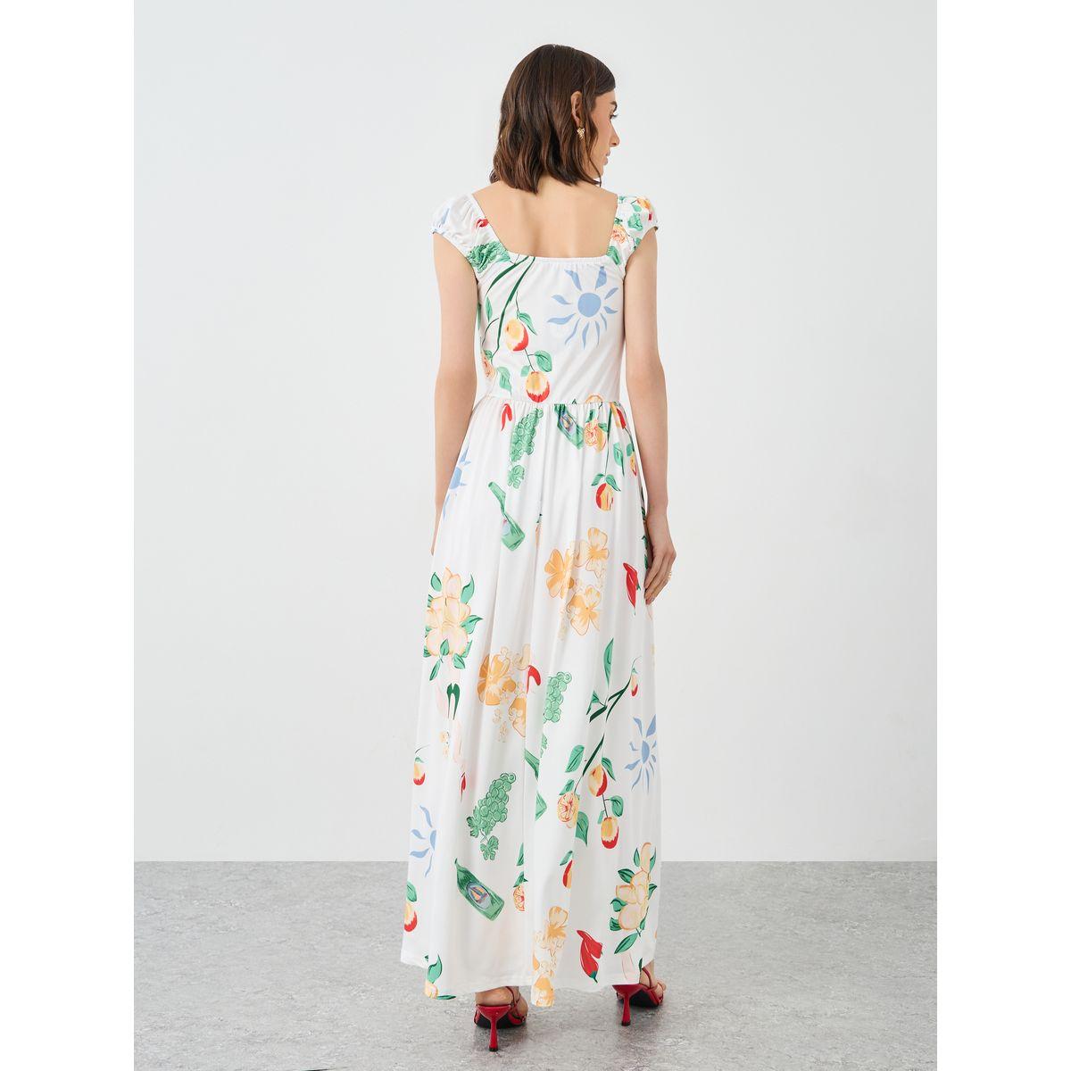 فستان طويل بطبعة زهور وتفاصيل مُجمعة-women-clothing-dresses-image-5