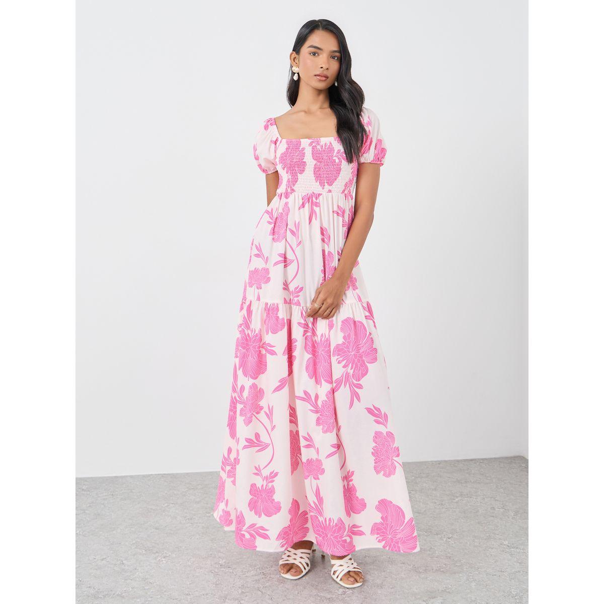فستان طويل مطبع بزهور وأكمام منفوخة-women-clothing-dresses-image-2