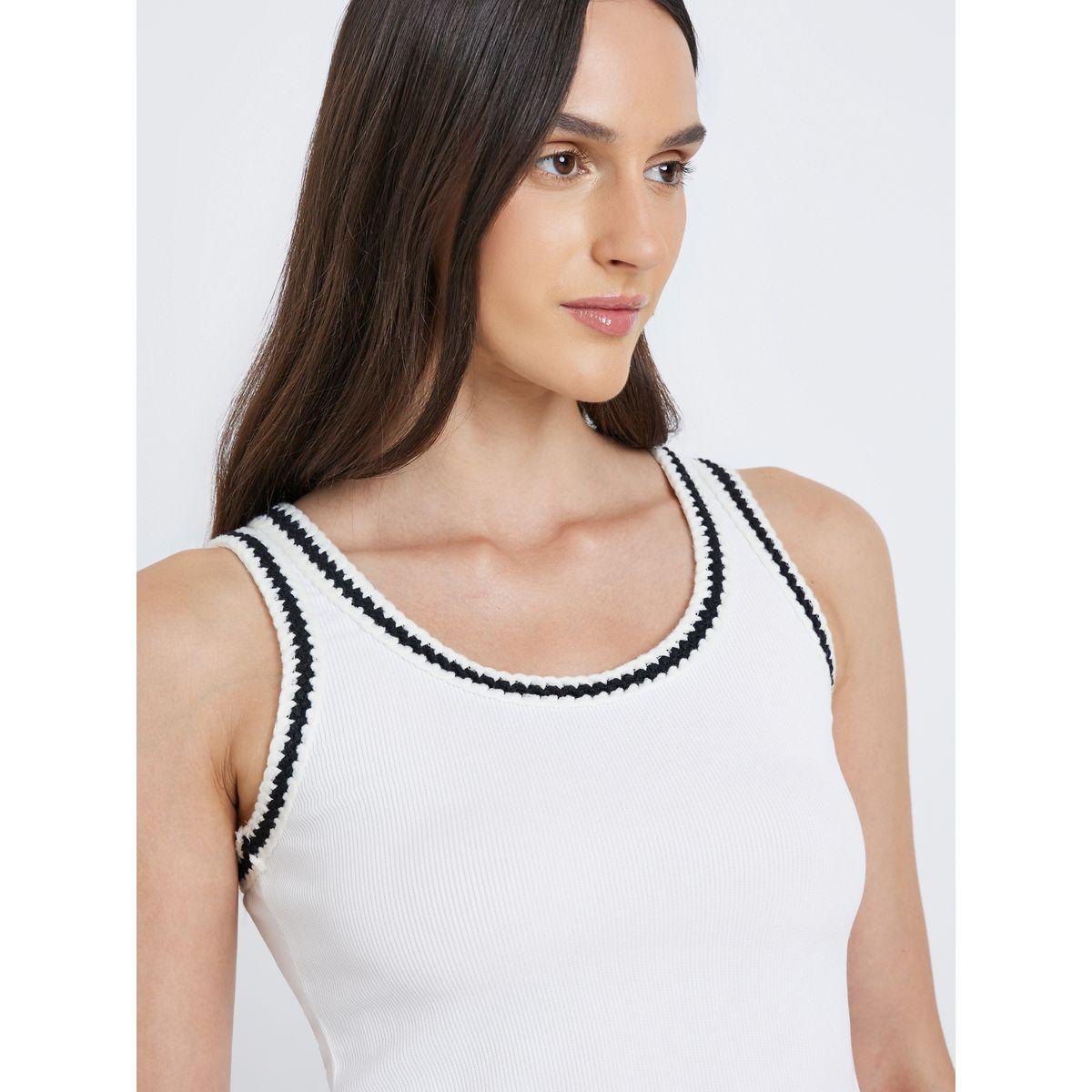 Styli White Ribbed Tank with Contrast Trim-women-clothing-tshirts-image-4