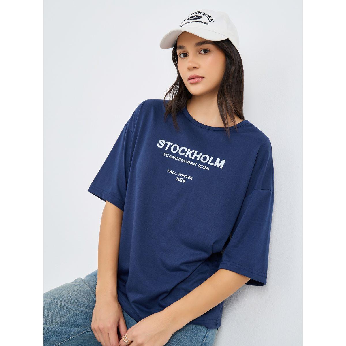 تيشيرت فضفاض بطبعة كتابة-women-clothing-tshirts-image-1