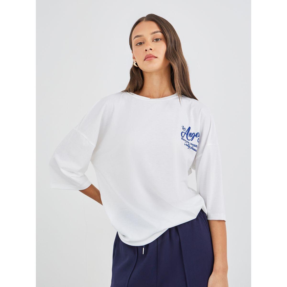 تيشيرت بطبعة كتابة وأكمام قصيرة-women-clothing-tshirts-image-4