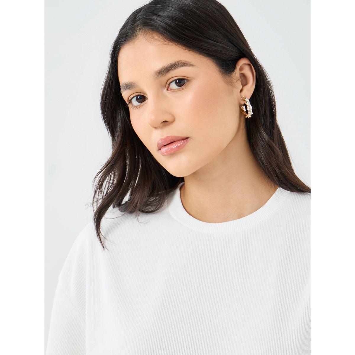 Styli White Contrast Hem Textured Oversized T-Shirt-women-clothing-tshirts-image-3