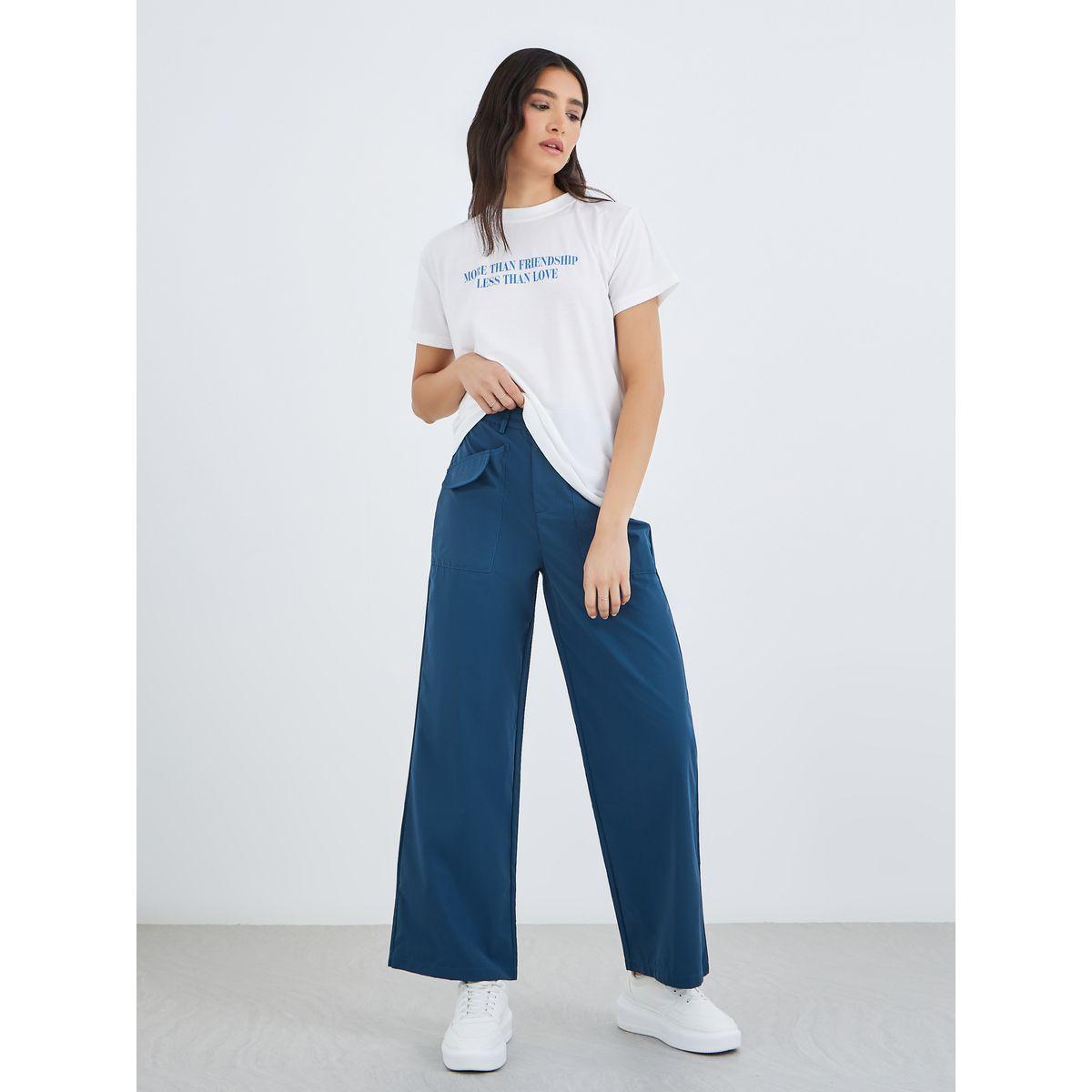 Styli Women Solid Flap Pocket Detail Straight Fit Cargo Pants-women-clothing-bottoms-trousers-image-1