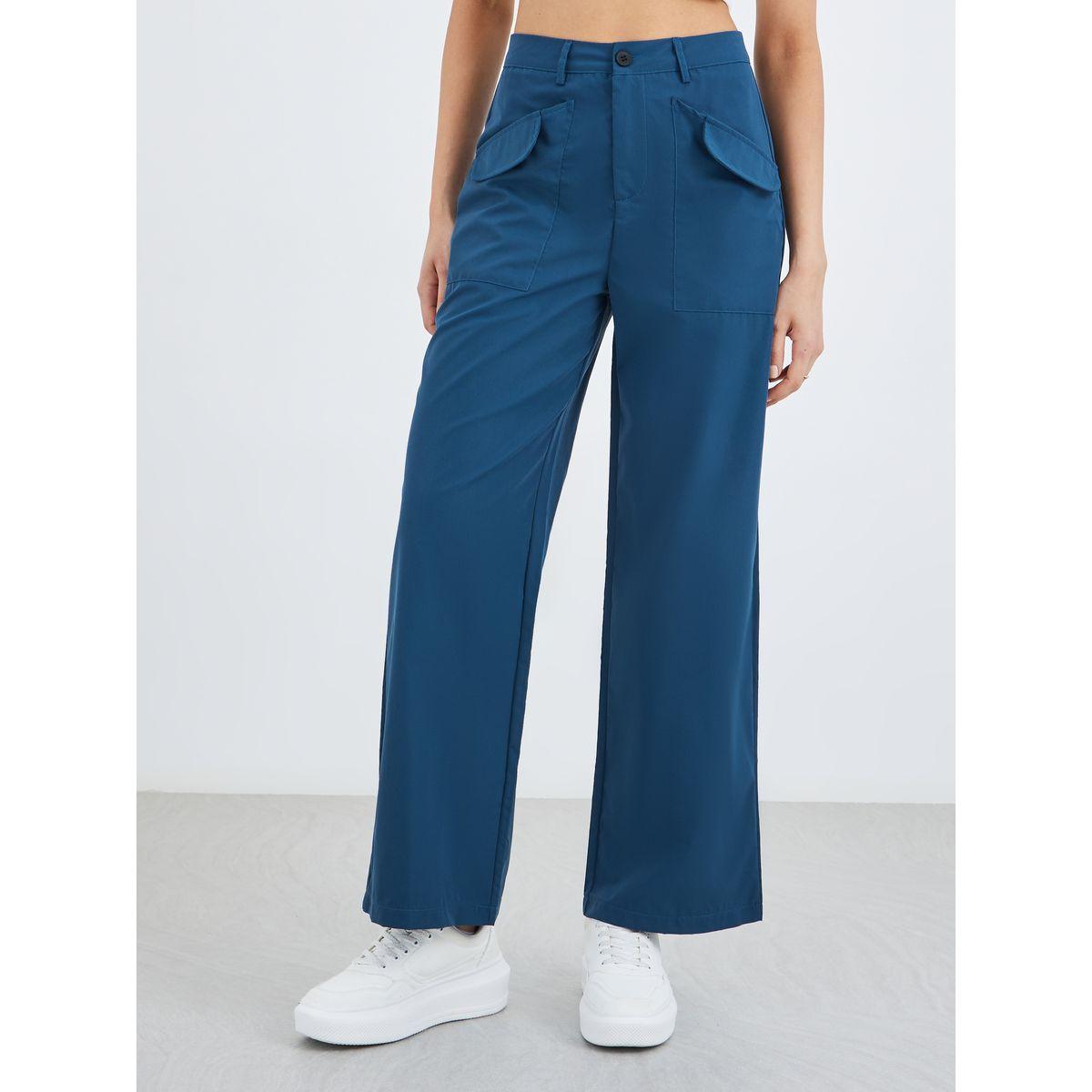 Styli Women Solid Flap Pocket Detail Straight Fit Cargo Pants-women-clothing-bottoms-trousers-image-2