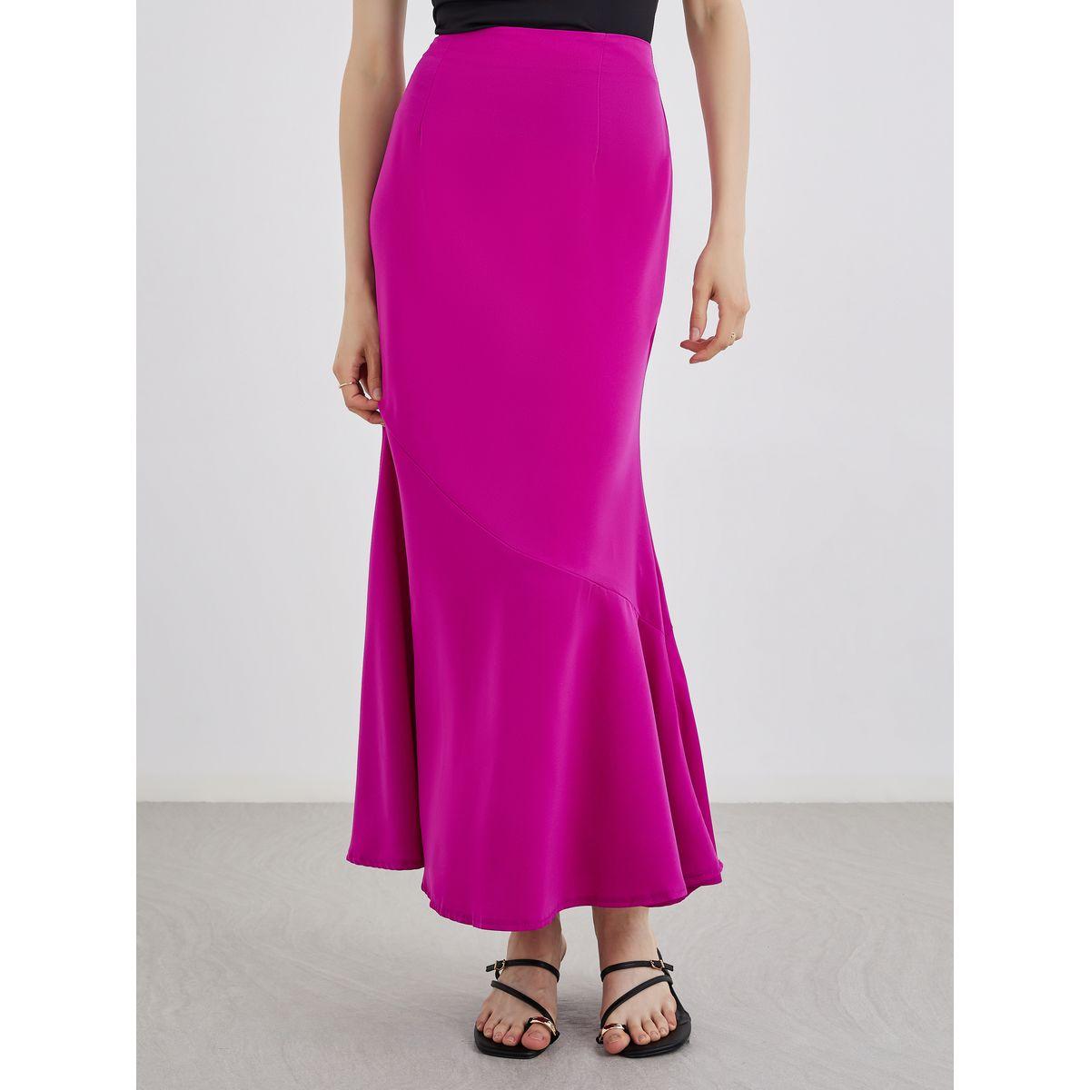 تنورة طويلة سادة بحافة كشكش-women-clothing-bottoms-skirts-image-2