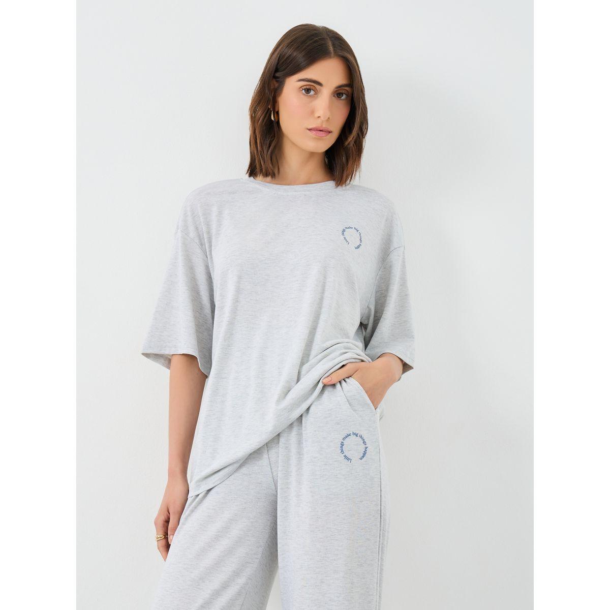 Styli Slogan Print Oversized T-Shirt and Joggers Co-Ords-women-clothing-coordsets-image-2