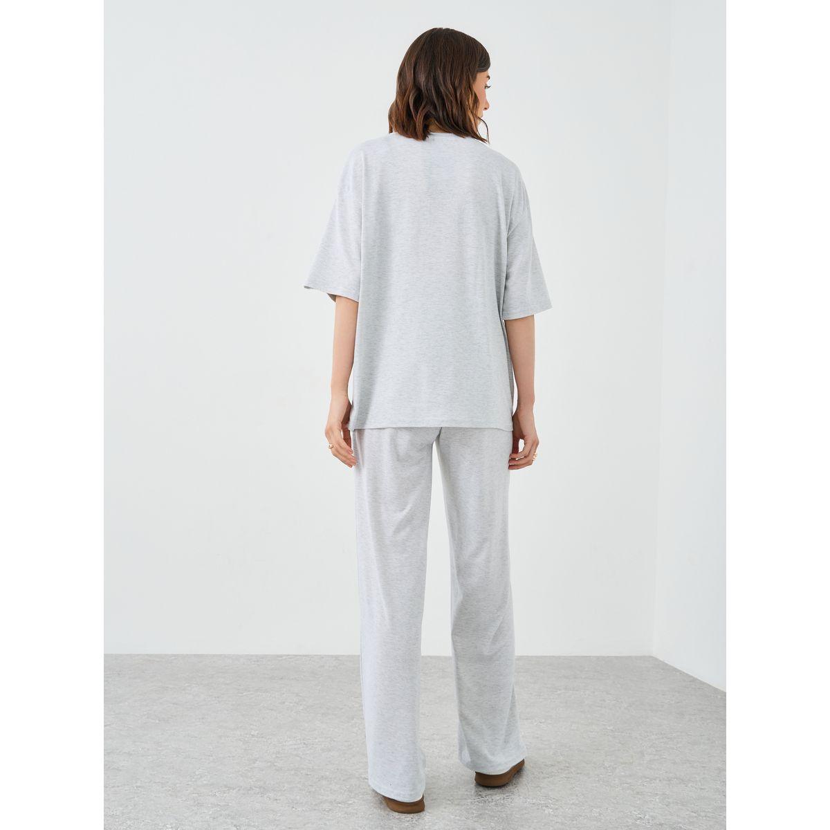 Styli Slogan Print Oversized T-Shirt and Joggers Co-Ords-women-clothing-coordsets-image-4