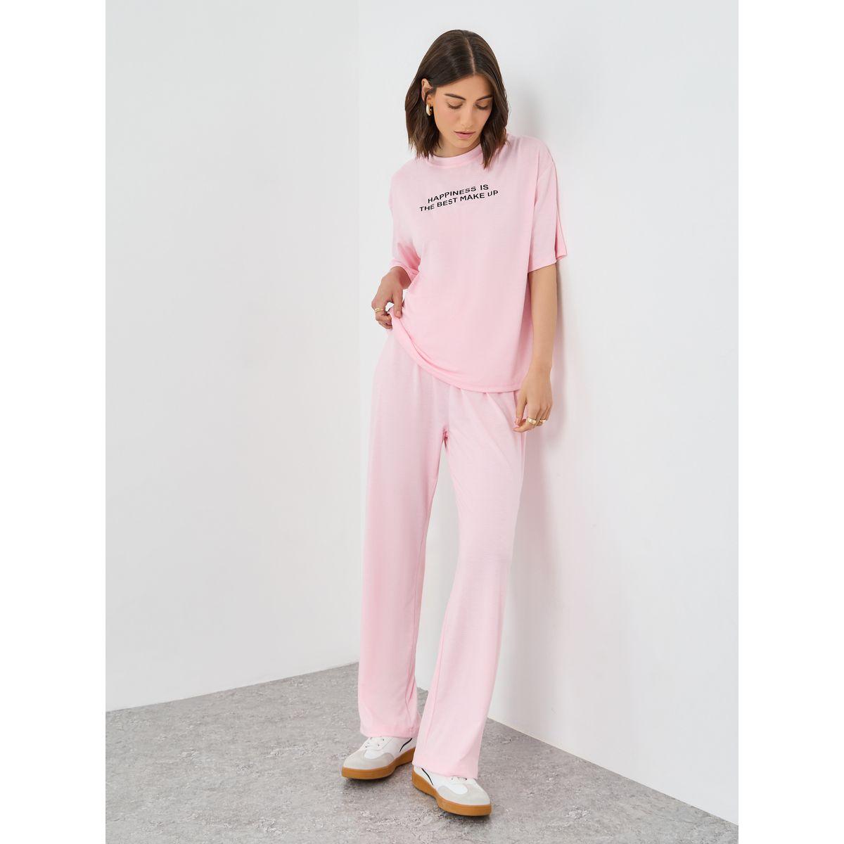 Styli Slogan Print Relaxed Fit Top and Joggers Co-Ords-women-clothing-coordsets-image-1