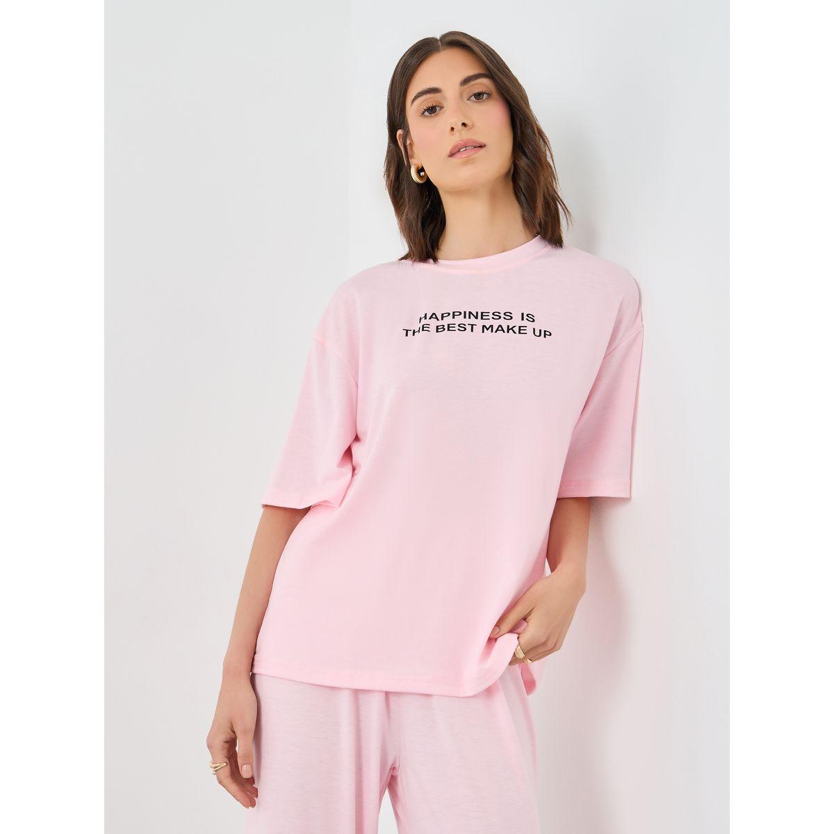 Styli Slogan Print Relaxed Fit Top and Joggers Co-Ords-women-clothing-coordsets-image-2
