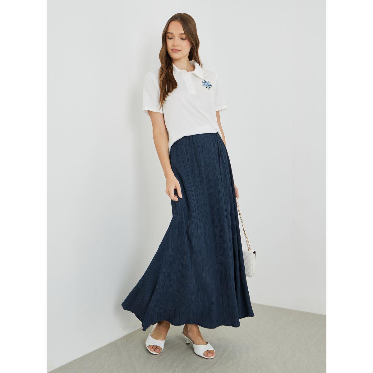 Styli Textured A-Line Maxi Skirt-women-clothing-bottoms-skirts-image-1