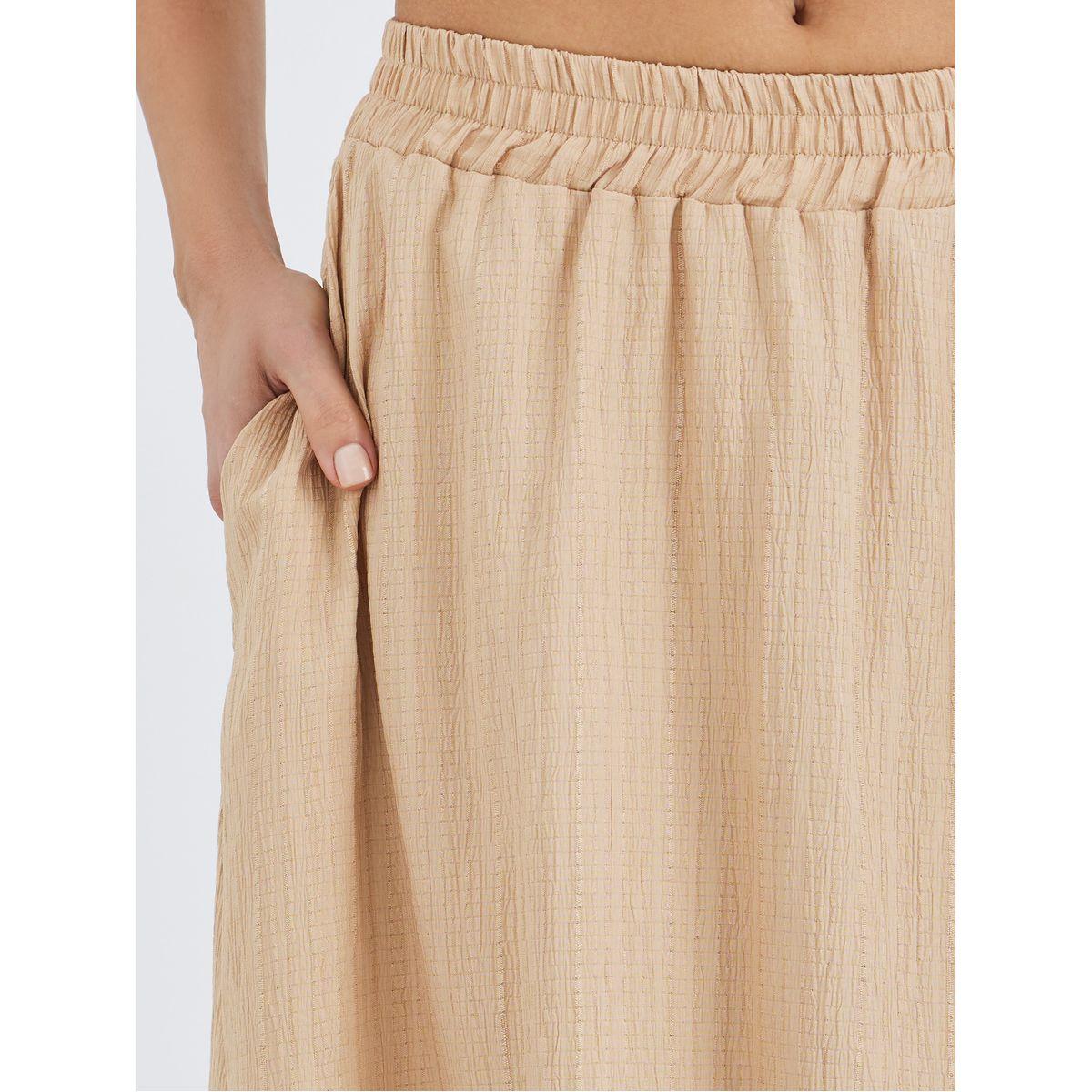 تنورة ميدي بخصر مطاطي وتفاصيل بارزة الملمس-women-clothing-bottoms-skirts-image-3