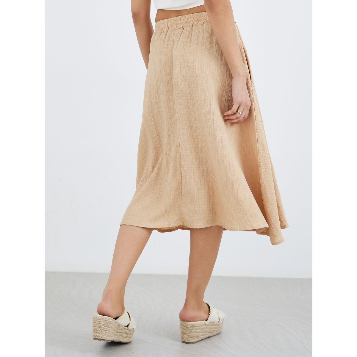 تنورة ميدي بخصر مطاطي وتفاصيل بارزة الملمس-women-clothing-bottoms-skirts-image-4