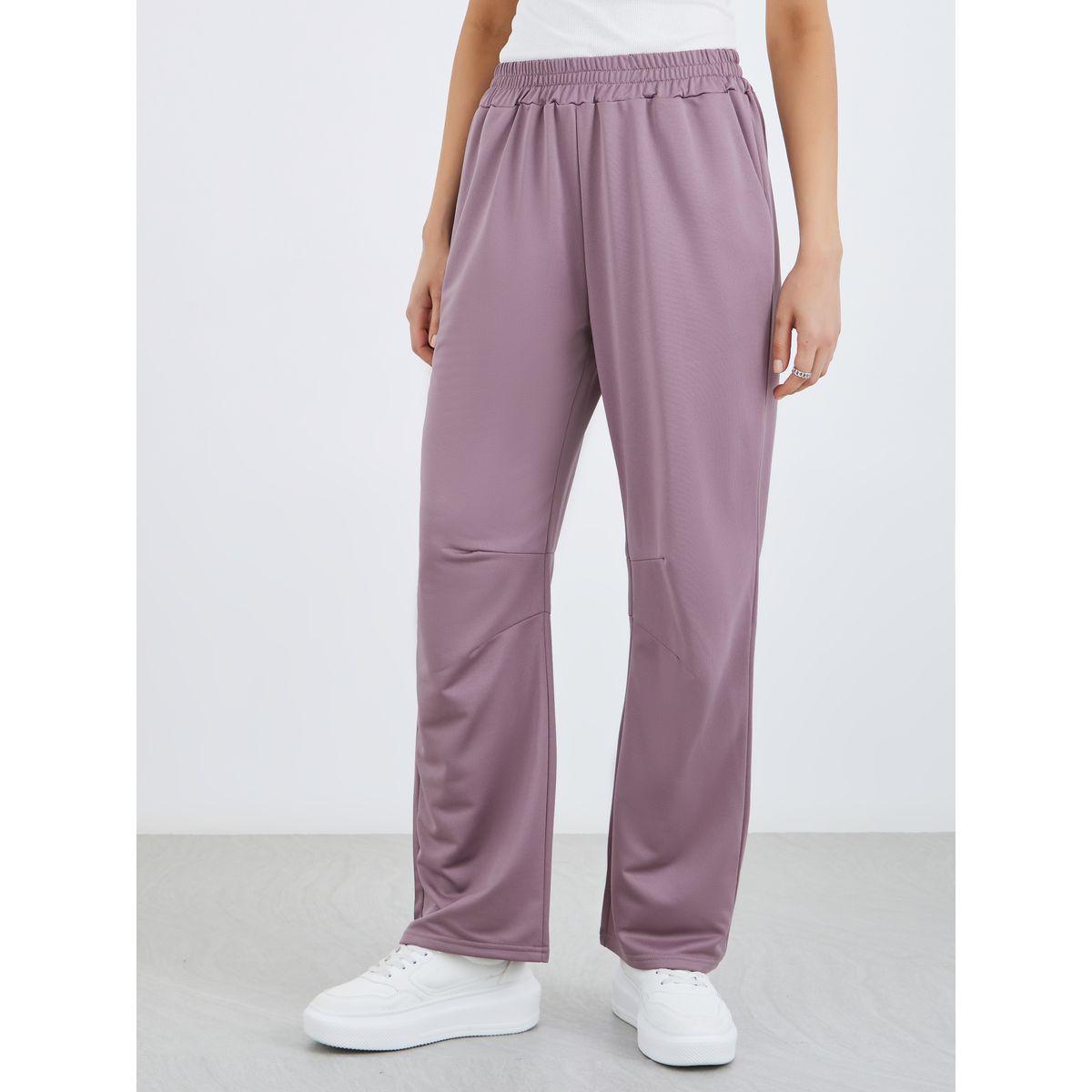 Styli Women Purple Solid Elastic Waistband Straight Joggers-women-clothing-bottoms-joggers-image-2