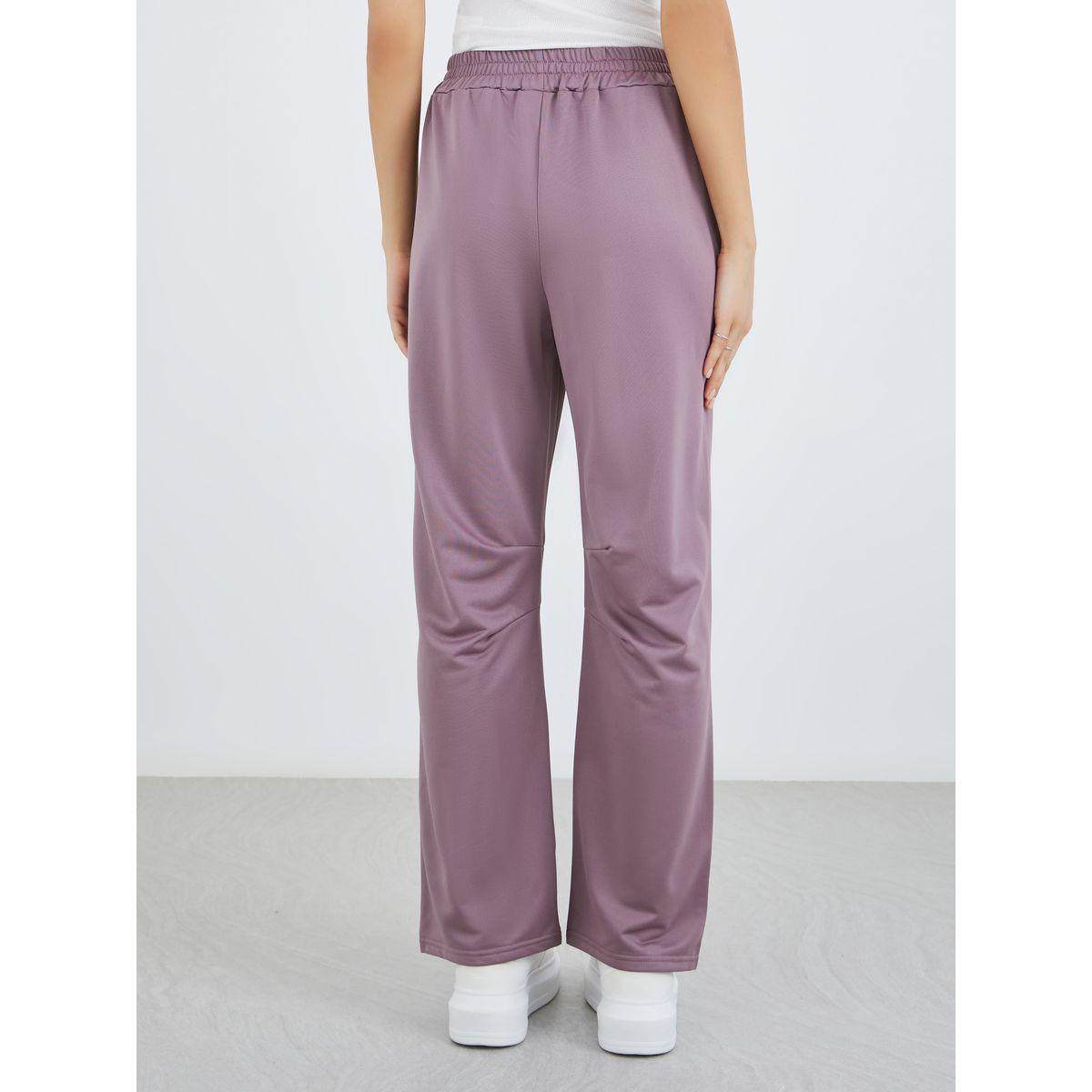 Styli Women Purple Solid Elastic Waistband Straight Joggers-women-clothing-bottoms-joggers-image-4