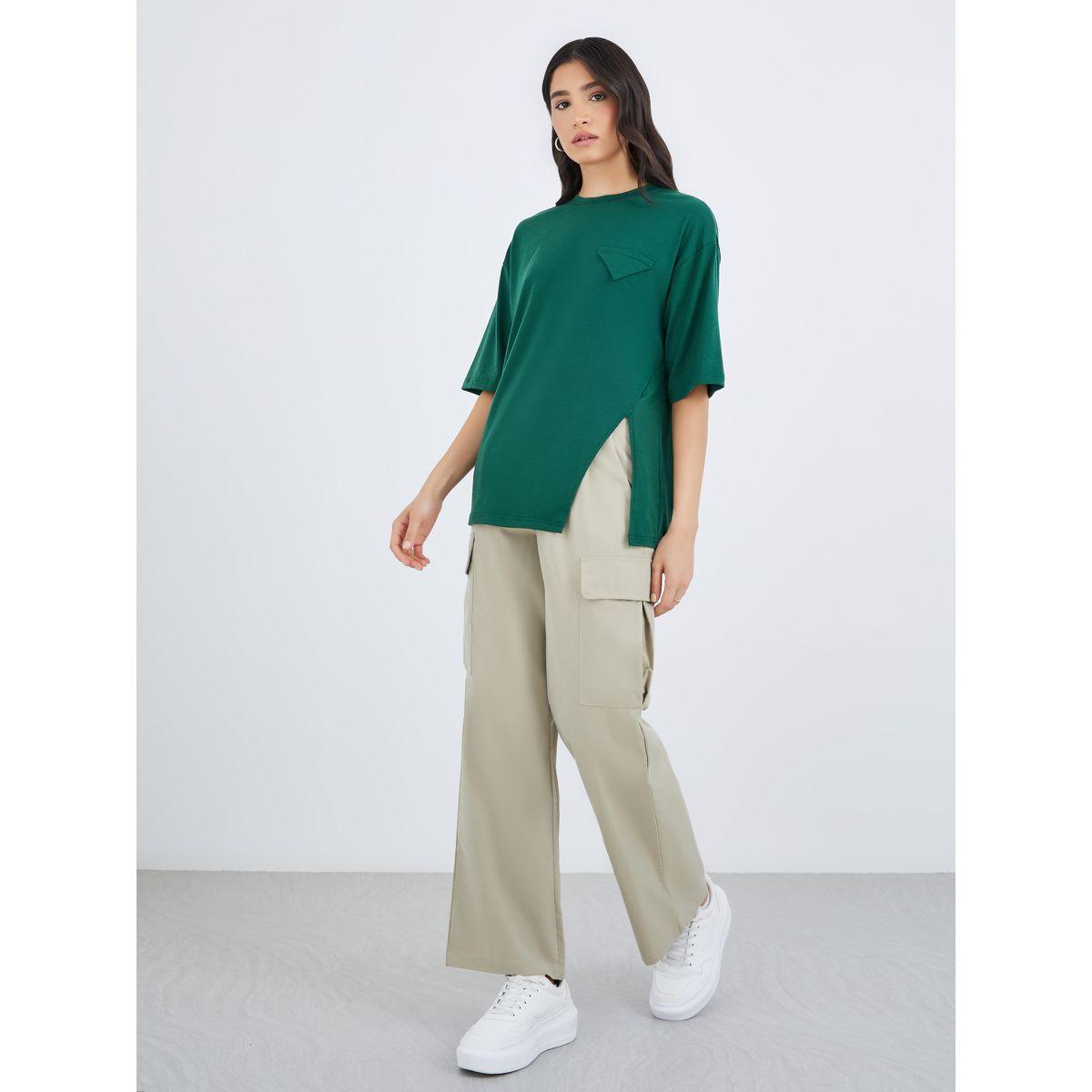 Styli Solid Wide Leg Cargo Pants-women-clothing-bottoms-trousers-image-1