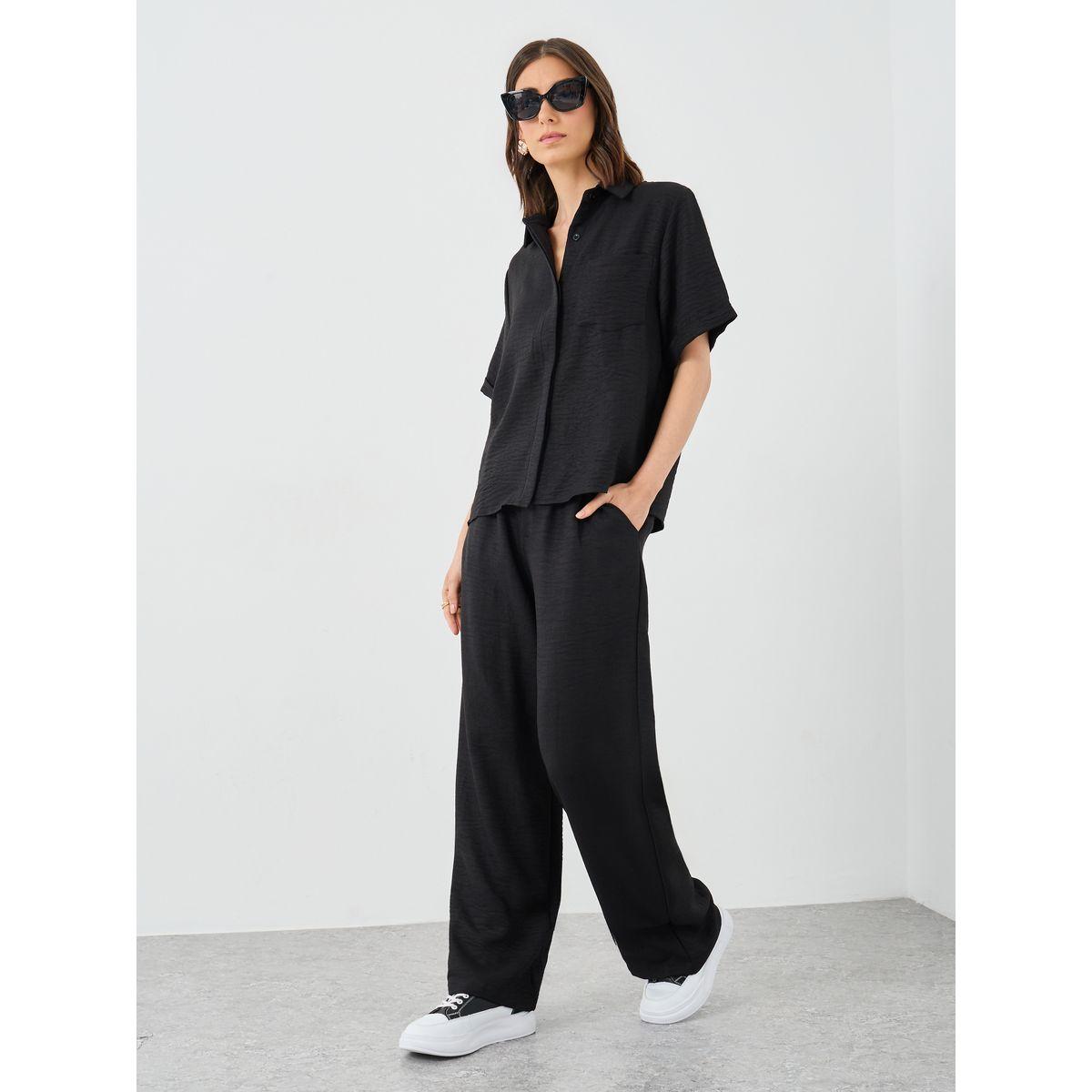 Styli Solid Relaxed Fit Shirt and Pants Co-Ords-women-clothing-coordsets-image-1
