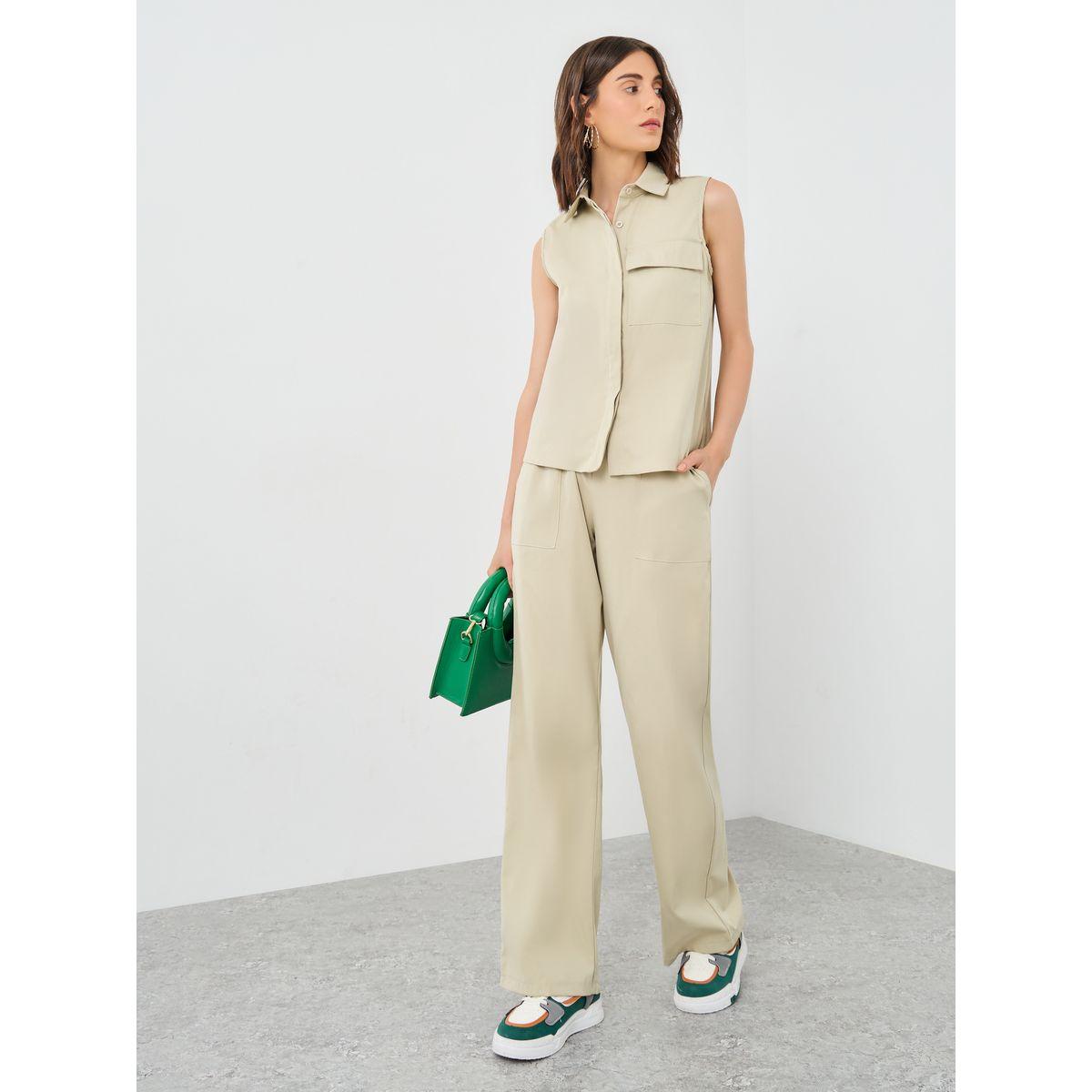 Styli Solid Patch Pocket Top and Pants Co-Ords-women-clothing-coordsets-image-1
