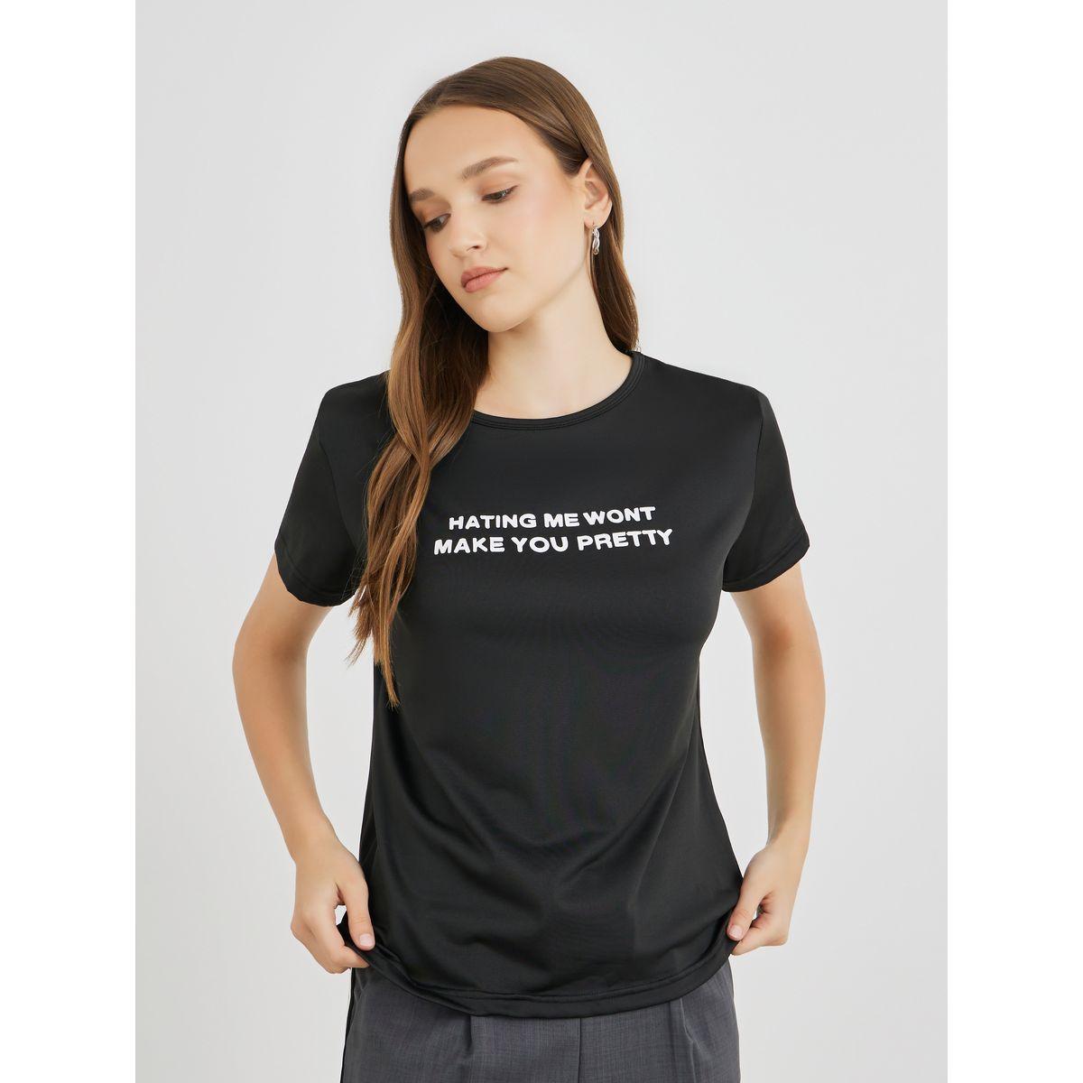 تيشيرت بطبعة كتابة وقصة عادية-women-clothing-tshirts-image-1