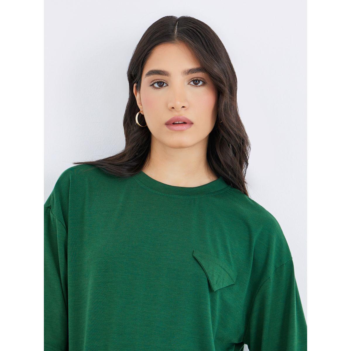Styli Solid Side Split Regular Fit T-Shirt-women-clothing-tshirts-image-3