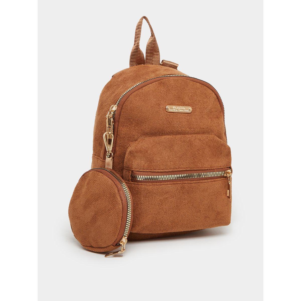 شنطة ظهر مزينة بحلية معدنية مع محفظة عملات معدنية-women-bagsandwallets-backpacks-image-1